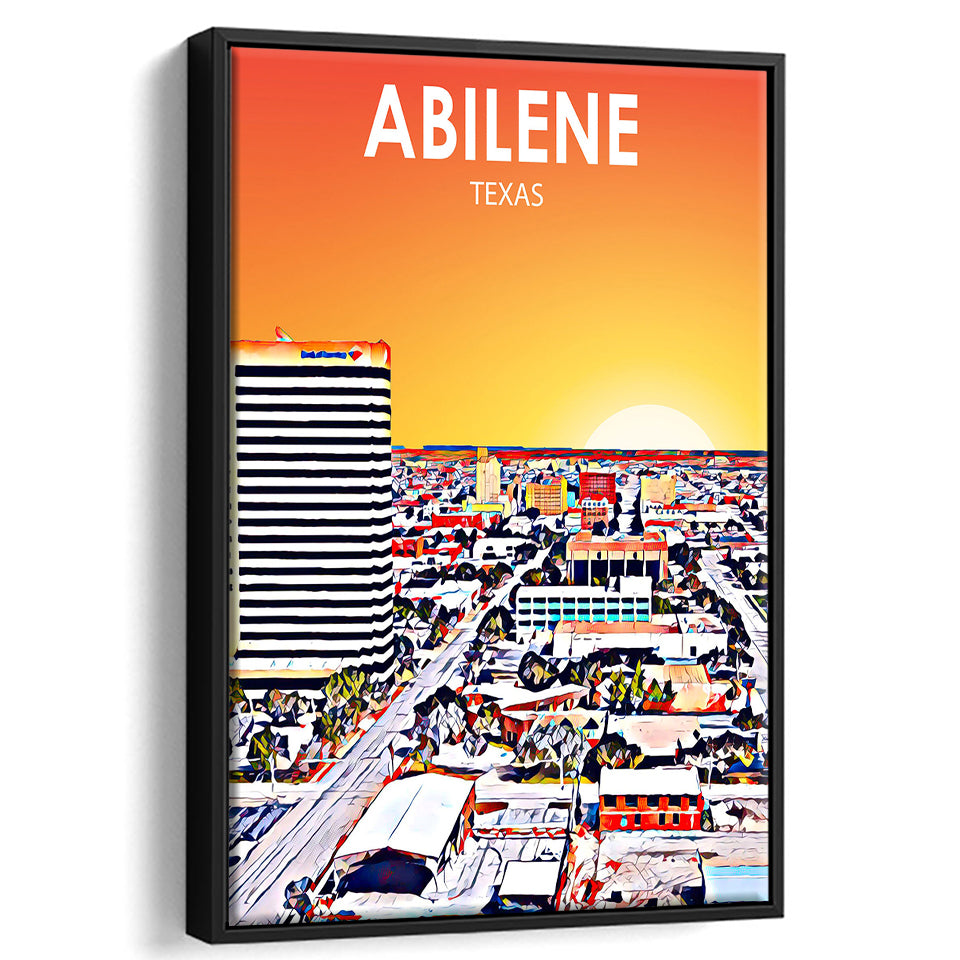 Abilene tx Art Texas Sunset or City Night Landscape, Large Canvas, Framed Canvas Print Wall Art Home Decor, Floating Frame