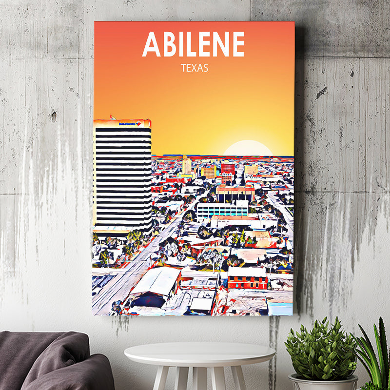 Abilene tx Art Texas Sunset or City Night Landscape ,City Art Print, Large Canvas, Canvas Print Wall Art Home Decor