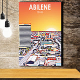 Abilene tx Art Texas Sunset or City Night Landscape ,City Art Print, Large Canvas, Canvas Print Wall Art Home Decor