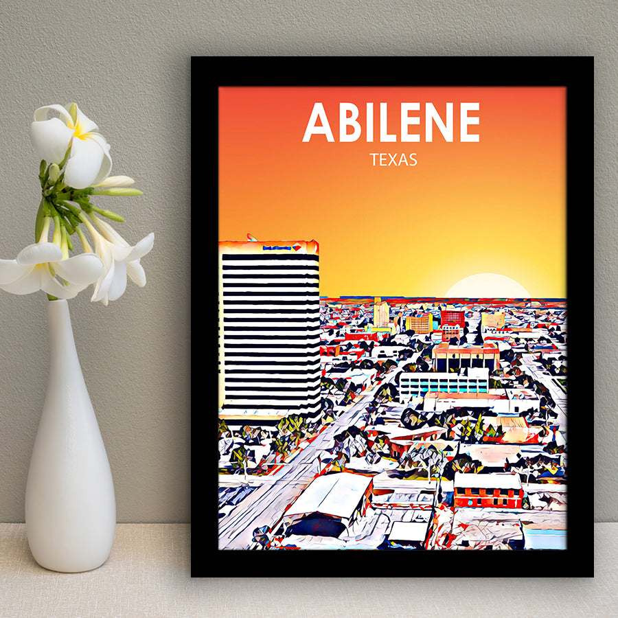 Abilene tx Art Texas Sunset or City Night Landscape, City Art Print, Framed Art Print Wall Art Home Decor, Framed Picture