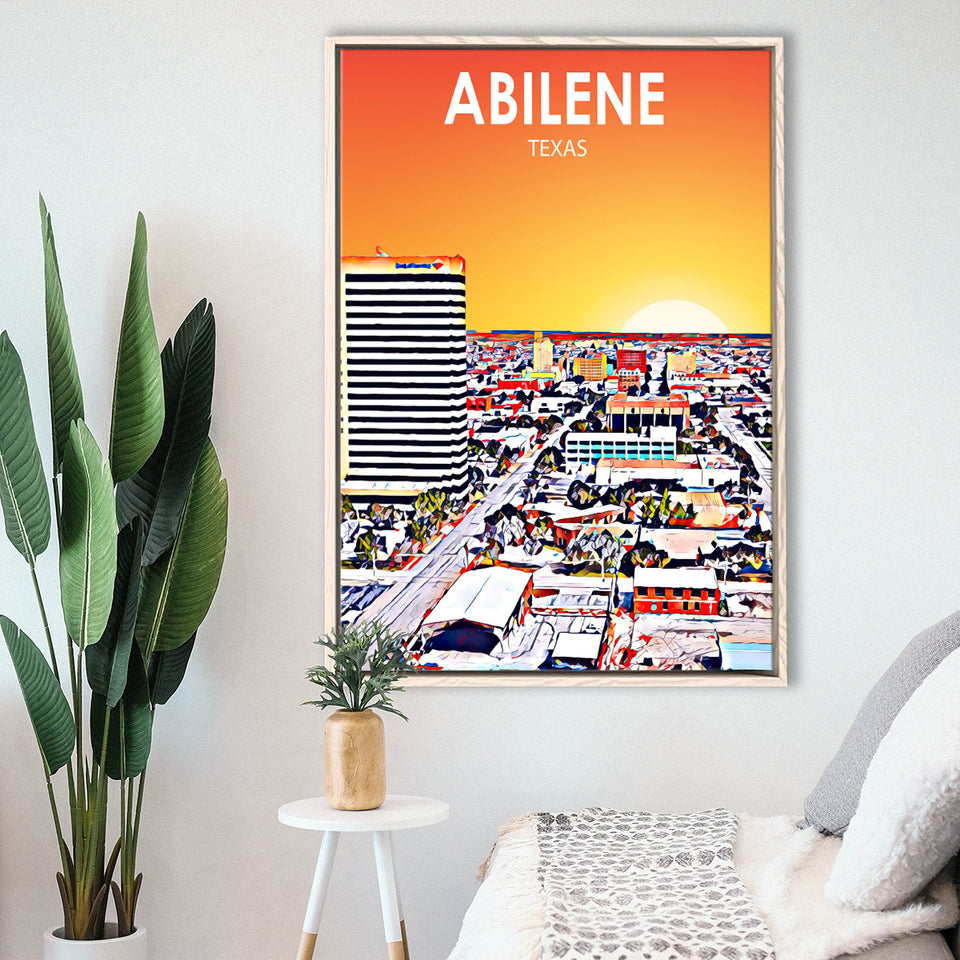 Abilene tx Art Texas Sunset or City Night Landscape, Large Canvas, Framed Canvas Print Wall Art Home Decor, Floating Frame