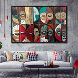 Abstract African Mask Colorful Framed Canvas Prints Wall Art Decor, Framed Picture, Floating Frame