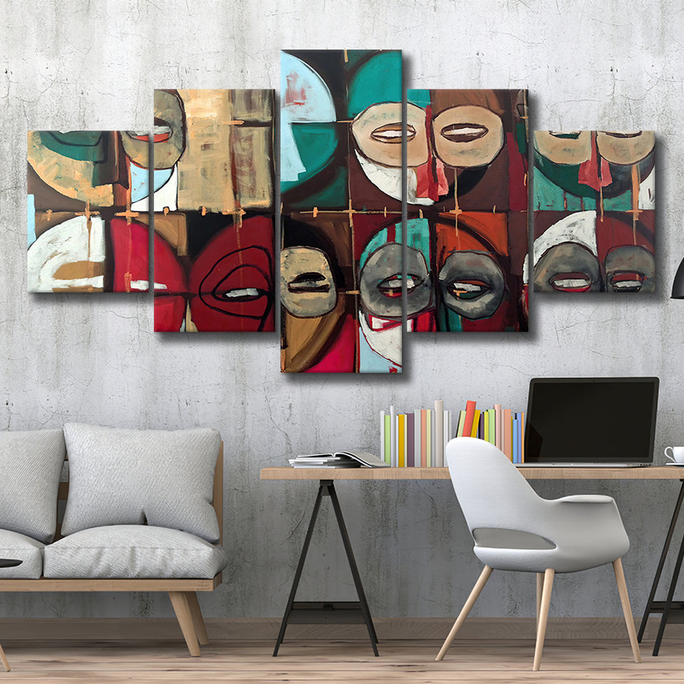 Abstract African Mask Colorful 5 Piece Canvas Prints Wall Art Decor, Multi Panels, Mixed Canvas