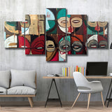 Abstract African Mask Colorful 5 Piece Canvas Prints Wall Art Decor, Multi Panels, Mixed Canvas