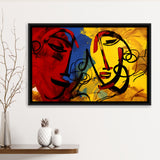Abstract Art Couple Face Colorful Framed Canvas Prints Wall Art Home Decor, Painting Canvas, Floating Frame