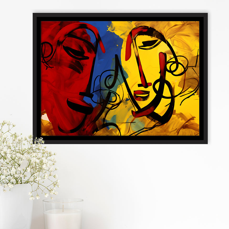 Abstract Art Couple Face Colorful Framed Canvas Prints Wall Art Home Decor, Painting Canvas, Floating Frame
