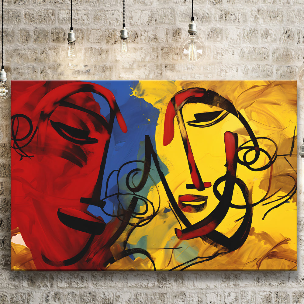 Abstract Art Couple Face Colorful 5 Panels Canvas Prints Wall Art Home –  UnixCanvas