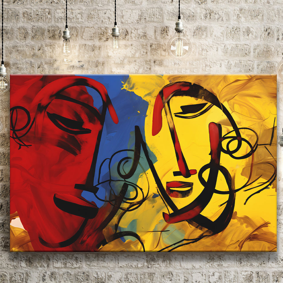 Abstract Art Couple Face Colorful Canvas Prints Wall Art Home Decor, Painting Canvas, Living Room Wall Decor