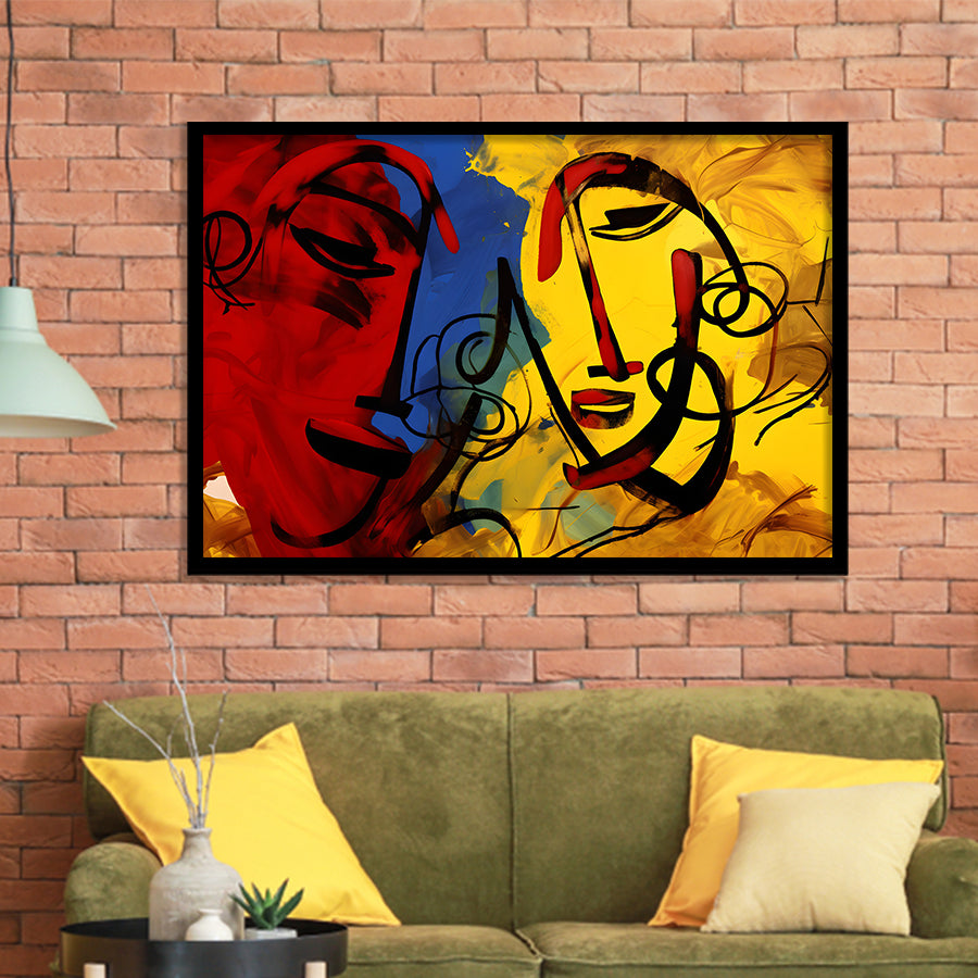 Abstract Art Couple Face Colorful Framed Art Prints Wall Decor, Painting Art, Framed Picture