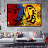 Abstract Art Couple Face Colorful Framed Canvas Prints Wall Art Home Decor, Painting Canvas, Floating Frame