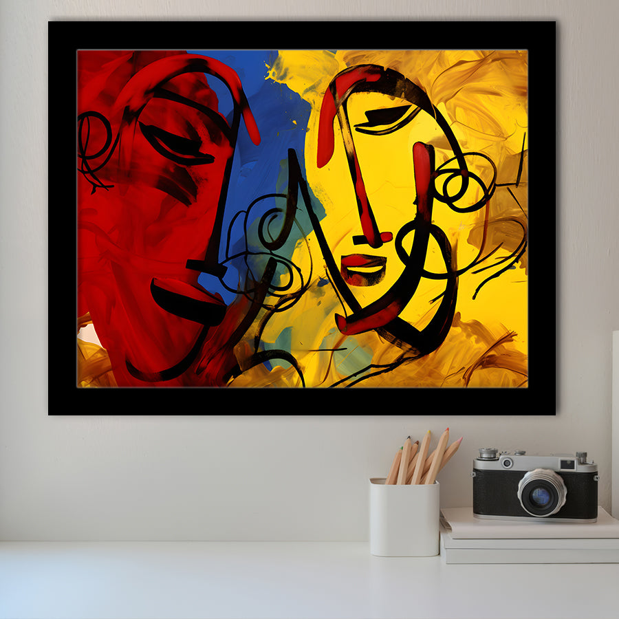 Abstract Art Couple Face Colorful Framed Art Prints Wall Decor, Painting Art, Framed Picture