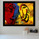 Abstract Art Couple Face Colorful Framed Art Prints Wall Decor, Painting Art, Framed Picture