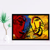 Abstract Art Couple Face Colorful Framed Art Prints Wall Decor, Painting Art, Framed Picture