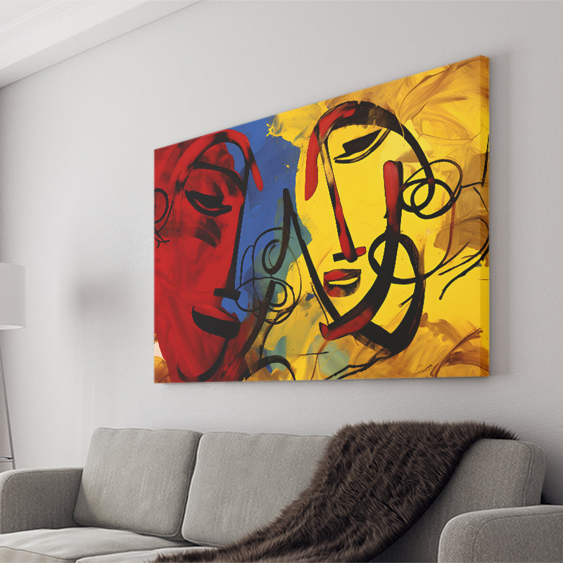 Abstract Art Couple Face Colorful Canvas Prints Wall Art Home Decor, Painting Canvas, Living Room Wall Decor
