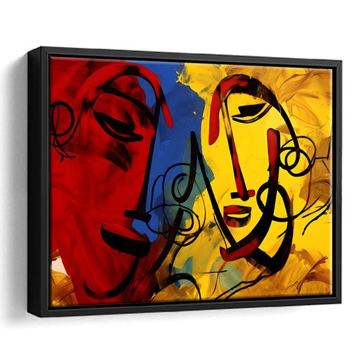 Abstract Art Couple Face Colorful Framed Canvas Prints Wall Art Home Decor, Painting Canvas, Floating Frame