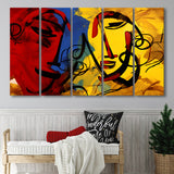 Abstract Art Couple Face Colorful 5 Panels B Canvas Prints Wall Art Home Decor, Extra Large Canvas