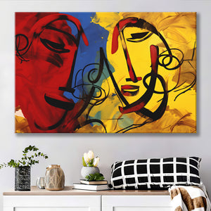 Abstract Art Couple Face Colorful Canvas Prints Wall Art Home Decor, Painting Canvas, Living Room Wall Decor