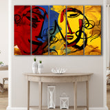 Abstract Art Couple Face Colorful 5 Panels B Canvas Prints Wall Art Home Decor, Extra Large Canvas