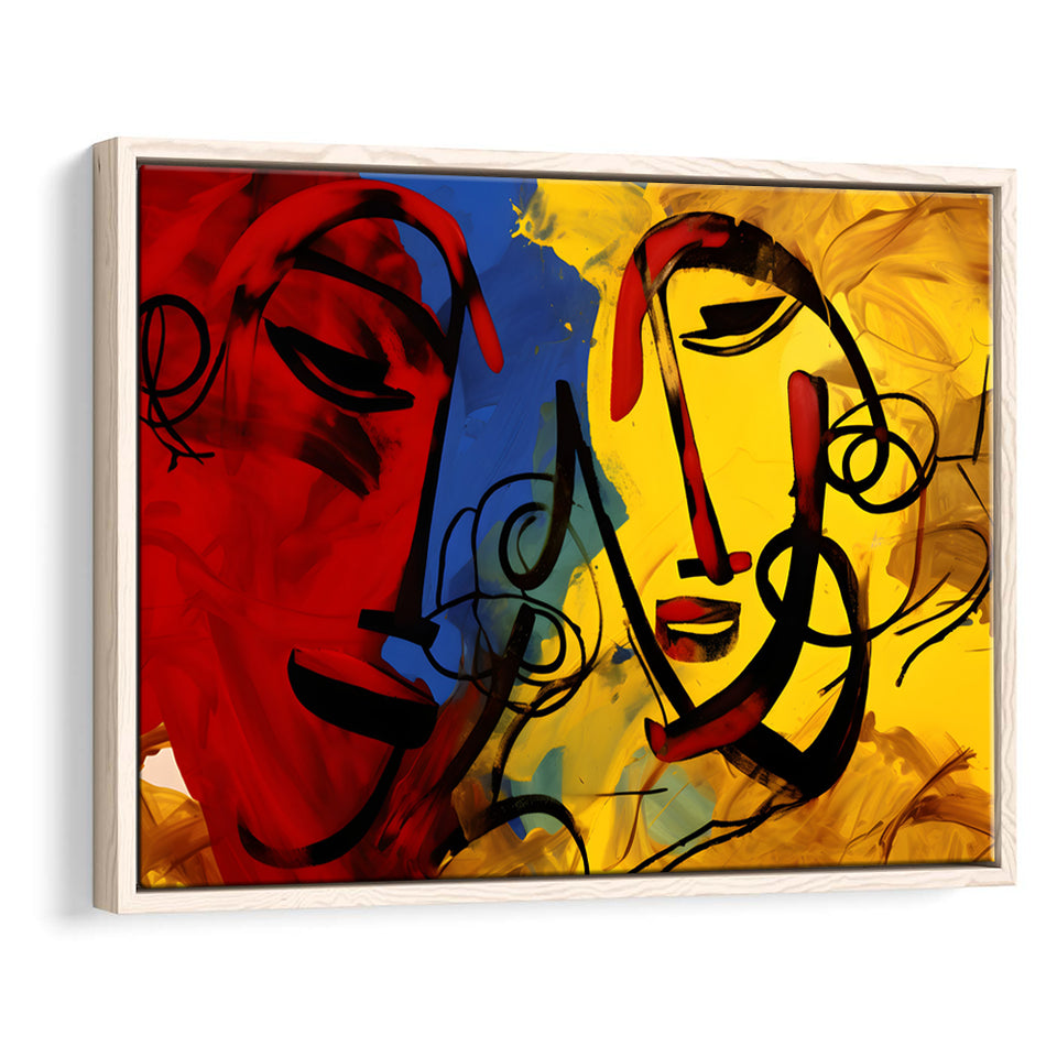 Abstract Art Couple Face Colorful Framed Canvas Prints Wall Art Home Decor, Painting Canvas, Floating Frame