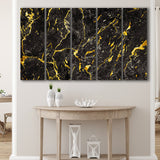 Abstract Black Marble Ink Painted Gold, Abstract Painting 5 Panels B,Large Canvas,Canvas Prints Wall Art Home Decor