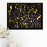 Abstract Black Marble Ink Painted Gold, Abstract Painting Framed Canvas Prints Wall Art Decor, Black Floating Frame