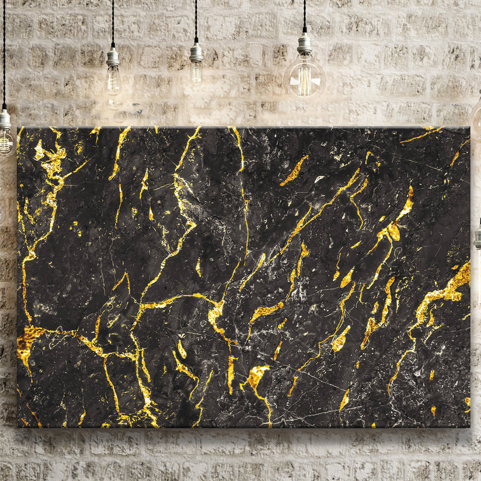 Abstract Black Marble Ink Painted Gold, Abstract Painting Canvas Prints Wall Art Decor - Painting Canvas, Ready to hang