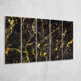 Abstract Black Marble Ink Painted Gold, Abstract Painting 5 Panels B,Large Canvas,Canvas Prints Wall Art Home Decor