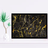 Abstract Black Marble Ink Painted Gold, Abstract Painting Framed Art Prints Wall Art Decor,Black Frame, Ready to hang
