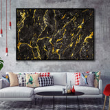 Abstract Black Marble Ink Painted Gold, Abstract Painting Framed Canvas Prints Wall Art Decor, Black Floating Frame