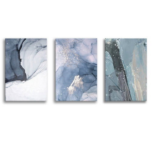 Abstract Blue Black Slate Grey Marble Canvas Prints 3 Pieces Wall Art Decor - Painting Canvas, Multi Panel, Home Decor