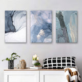 Abstract Blue Black Slate Grey Marble Canvas Prints 3 Pieces Wall Art Decor - Painting Canvas, Multi Panel, Home Decor