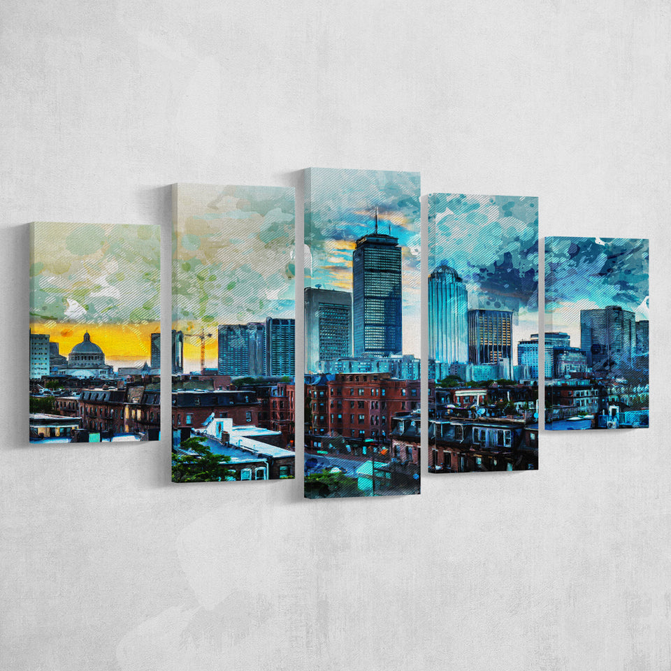 Abstract Boston 5 Pieces Canvas Prints Wall Art Decor - Painting Canvas, Mixed Canvas, Multi Panels