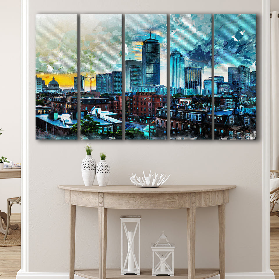 Abstract Boston 5 Piece B Canvas Prints Wall Art Decor, Multi Panels,Large Canvas, Home Decor