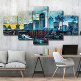 Abstract Boston 5 Pieces Canvas Prints Wall Art Decor - Painting Canvas, Mixed Canvas, Multi Panels