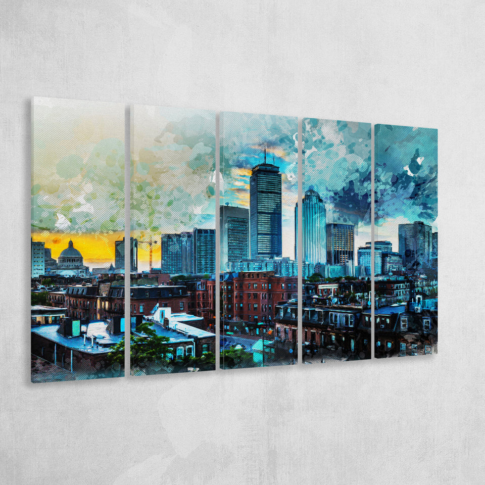 Abstract Boston 5 Piece B Canvas Prints Wall Art Decor, Multi Panels,Large Canvas, Home Decor