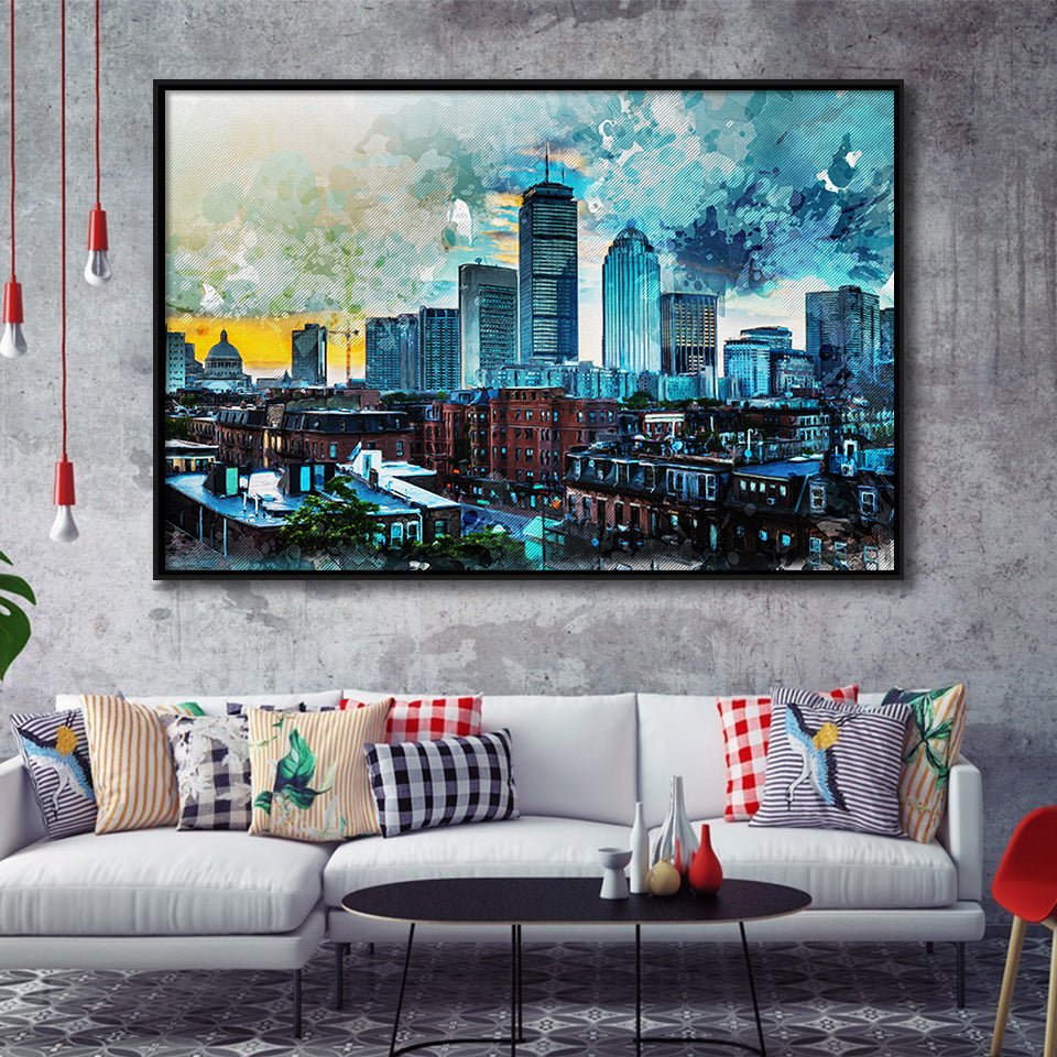 Abstract Boston Framed Canvas Prints Wall Art Decor - Painting Canvas, Framed Picture, Home Decor