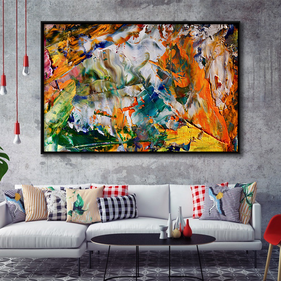 Abstract Canvas Art, Colorful Abstract Oil Painting Framed Canvas Prints Wall Art, Floating Frame, Large Canvas Home Decor