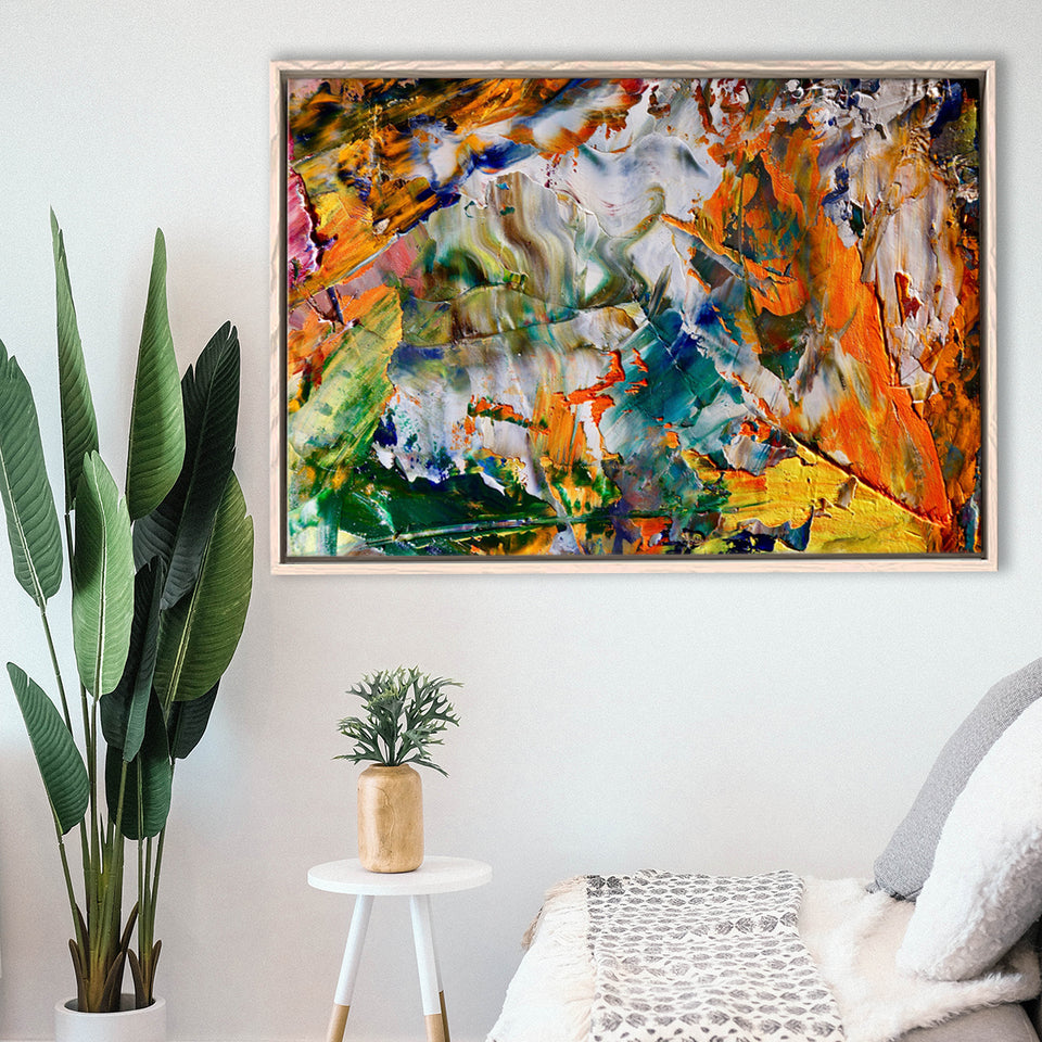 Abstract Canvas Art, Colorful Abstract Oil Painting Framed Canvas Prints Wall Art, Floating Frame, Large Canvas Home Decor