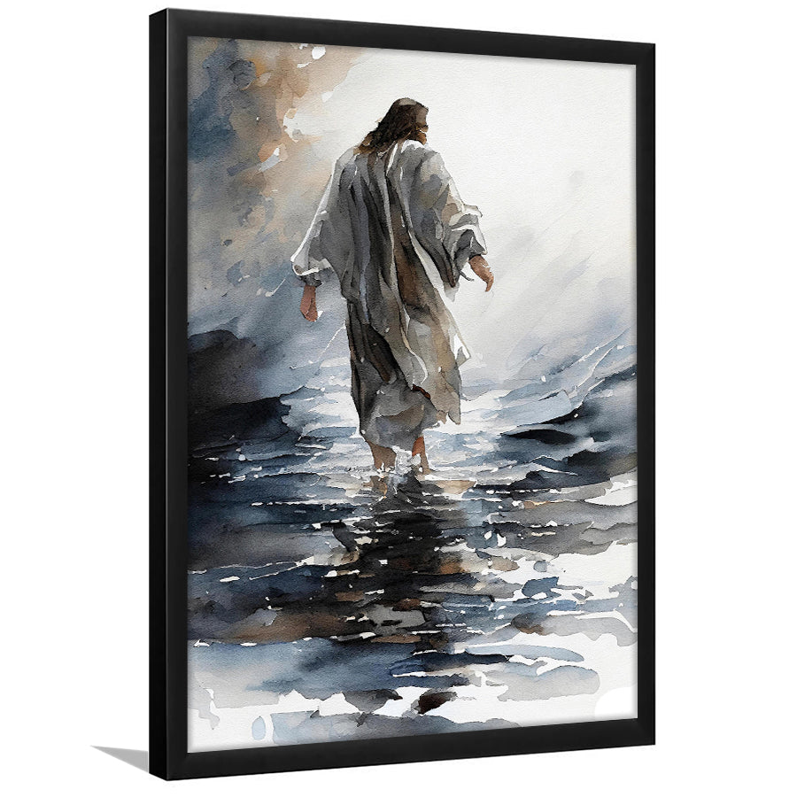 Abstract Christ Walking On Water Inspiring Watercolor, Framed Art Prints Wall Art Home Decor, Ready to Hang
