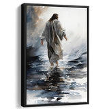 Abstract Christ Walking On Water Inspiring Watercolor, Framed Canvas Prints Wall Art Home Decor,Floating Frame, Ready to Hang