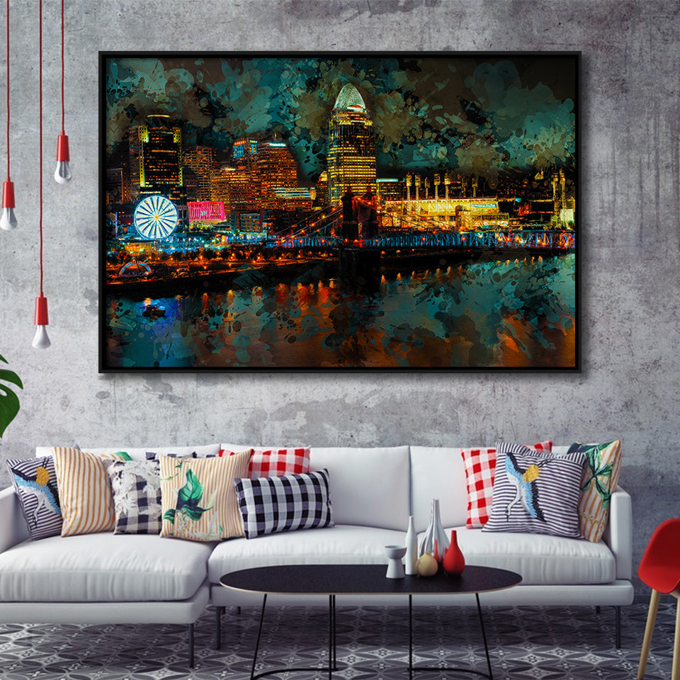 Abstract Cincinnati Framed Canvas Prints Wall Art Decor - Painting Canvas, Framed Picture, Home Decor