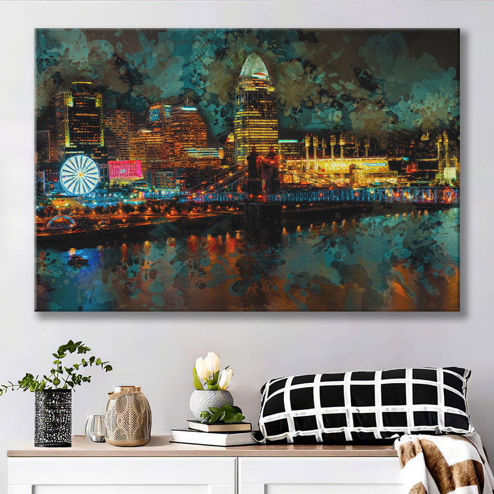 Abstract Cincinnati Canvas Prints Wall Art Decor - Painting Canvas, Art Print, Home Decor, Ready to Hang