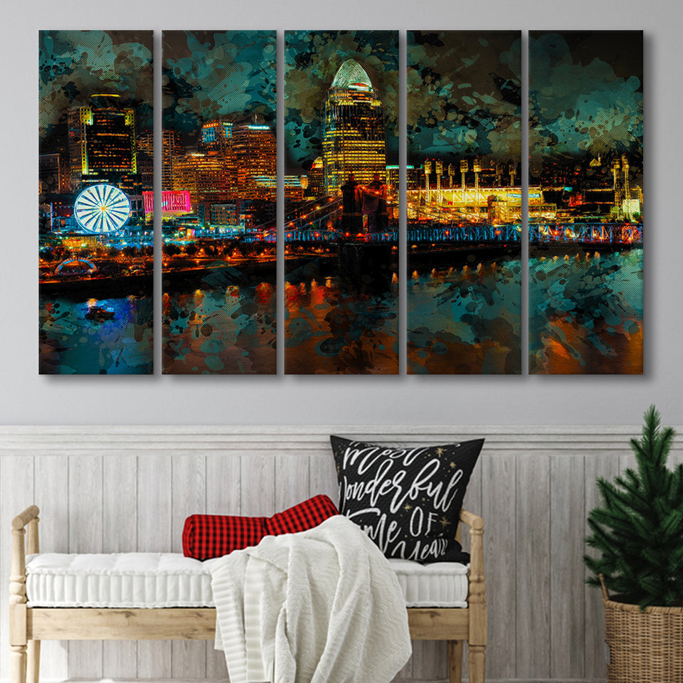 Abstract Cincinnati 5 Piece B Canvas Prints Wall Art Decor, Multi Panels,Large Canvas, Home Decor