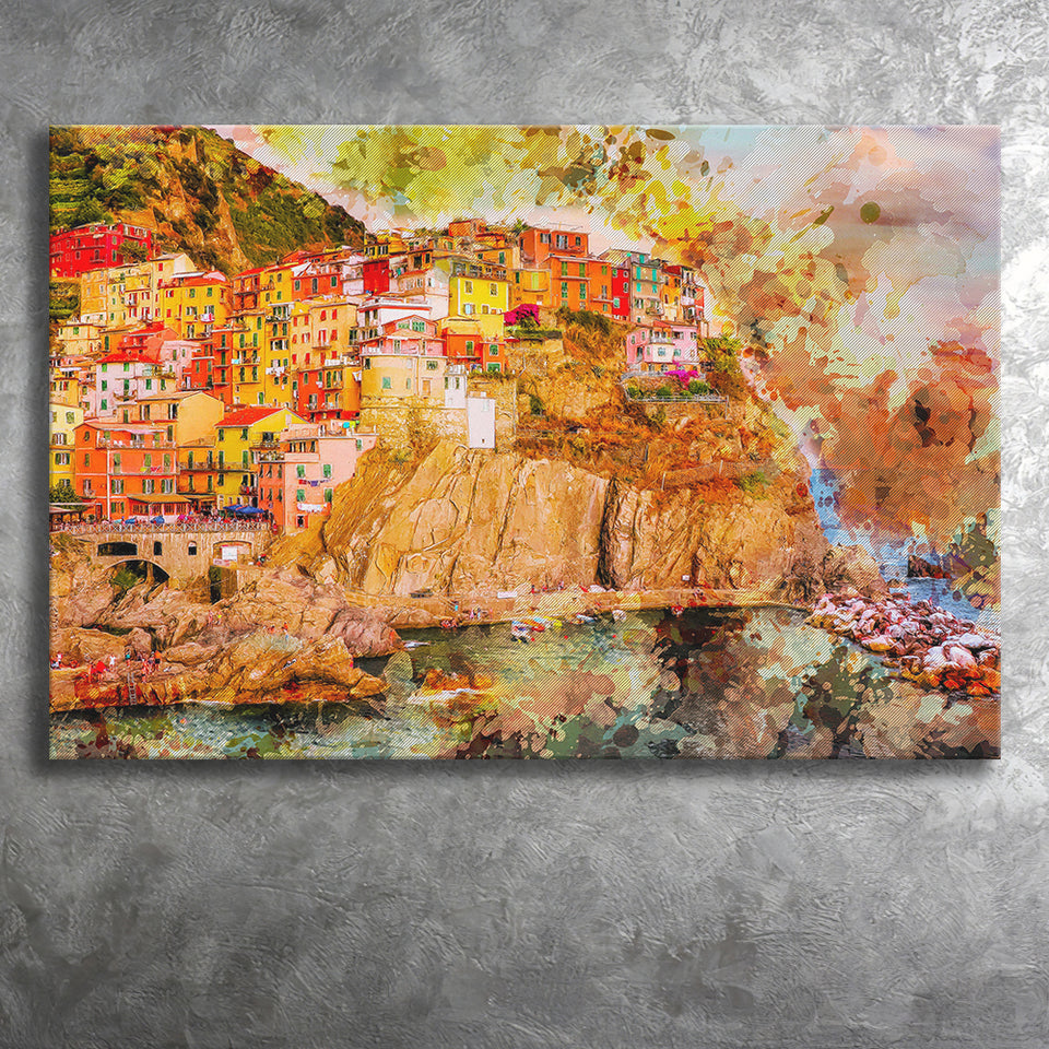 Abstract Cinque Terre Painting Canvas Prints Wall Art Decor - Painting Canvas, Art Print, Home Decor, Ready to Hang