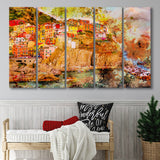 Abstract Cinque Terre Painting 5 Piece B Canvas Prints Wall Art Decor, Multi Panels,Large Canvas, Home Decor