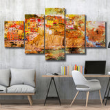 Abstract Cinque Terre Painting 5 Pieces Canvas Prints Wall Art Decor - Painting Canvas, Mixed Canvas, Multi Panels