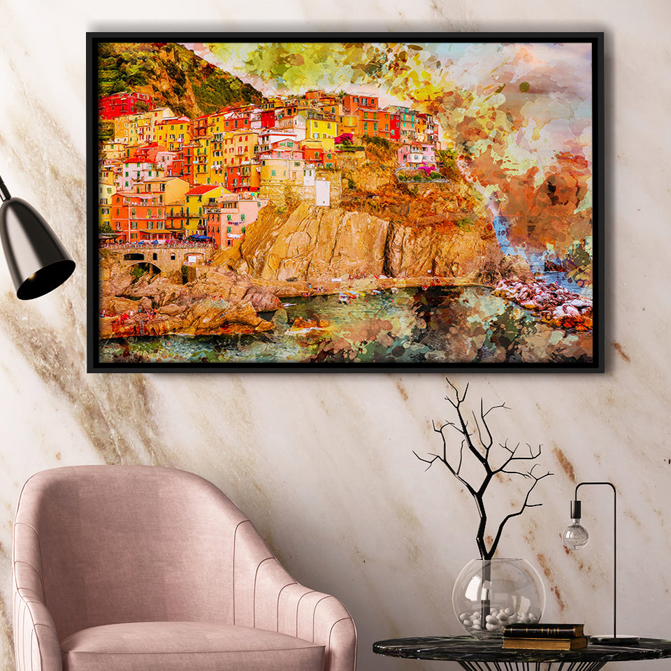 Abstract Cinque Terre Painting Framed Canvas Prints Wall Art Decor - Painting Canvas, Framed Picture, Home Decor