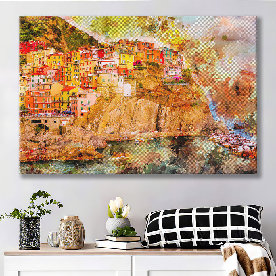 Abstract Cinque Terre Painting Canvas Prints Wall Art Decor - Painting Canvas, Art Print, Home Decor, Ready to Hang