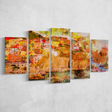 Abstract Cinque Terre Painting 5 Pieces Canvas Prints Wall Art Decor - Painting Canvas, Mixed Canvas, Multi Panels