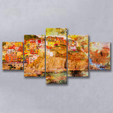 Abstract Cinque Terre Painting 5 Pieces Canvas Prints Wall Art Decor - Painting Canvas, Mixed Canvas, Multi Panels